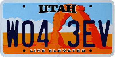 UT license plate W043EV