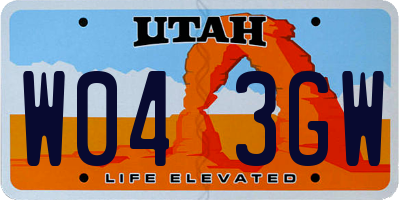 UT license plate W043GW