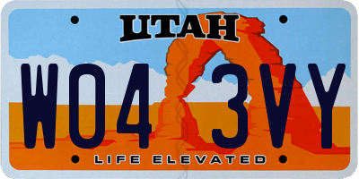 UT license plate W043VY