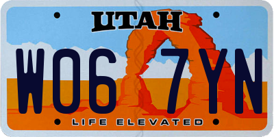 UT license plate W067YN