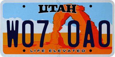 UT license plate W070AO