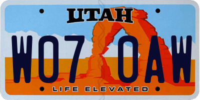 UT license plate W070AW