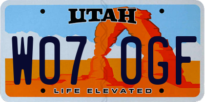 UT license plate W070GF