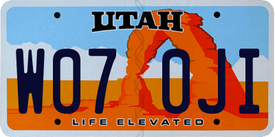 UT license plate W070JI