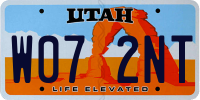 UT license plate W072NT