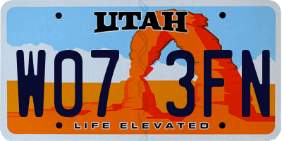 UT license plate W073FN