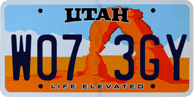 UT license plate W073GY