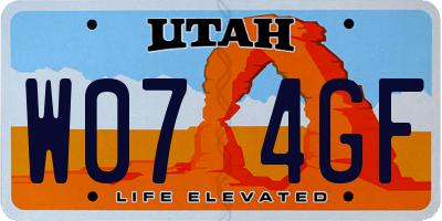 UT license plate W074GF