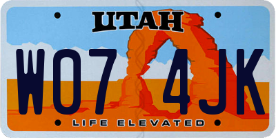UT license plate W074JK