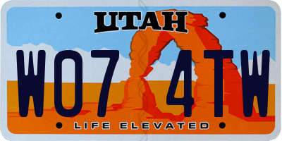 UT license plate W074TW