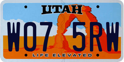 UT license plate W075RW
