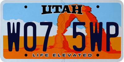 UT license plate W075WP