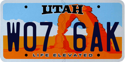 UT license plate W076AK