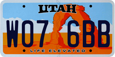 UT license plate W076BB