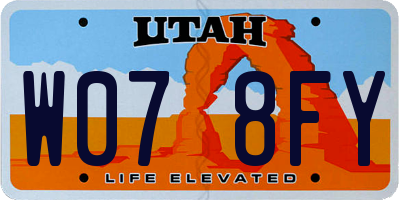 UT license plate W078FY