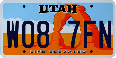 UT license plate W087FN