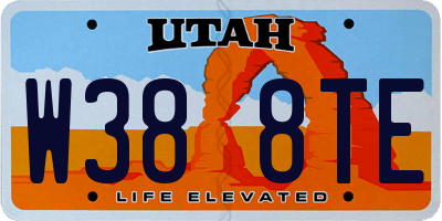 UT license plate W388TE