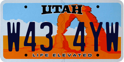 UT license plate W434YW