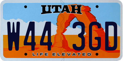 UT license plate W443GD