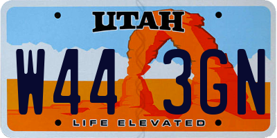UT license plate W443GN