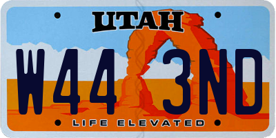 UT license plate W443ND