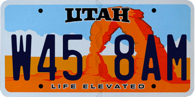 UT license plate W458AM