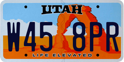 UT license plate W458PR