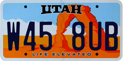 UT license plate W458UB