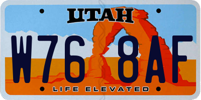 UT license plate W768AF