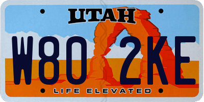 UT license plate W802KE