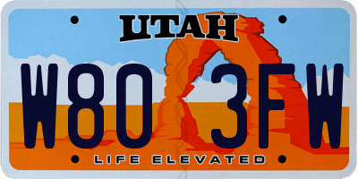 UT license plate W803FW