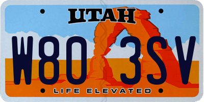 UT license plate W803SV