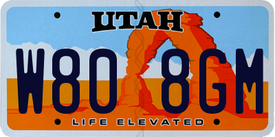 UT license plate W808GM