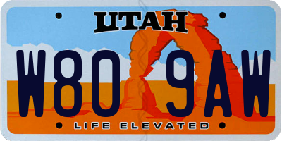 UT license plate W809AW