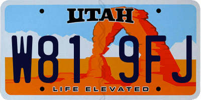 UT license plate W819FJ