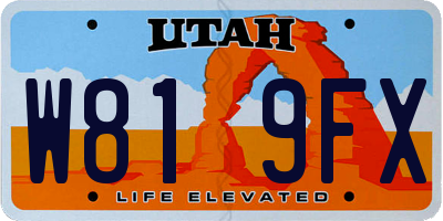 UT license plate W819FX