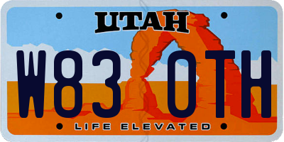 UT license plate W830TH