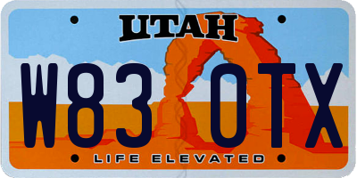 UT license plate W830TX