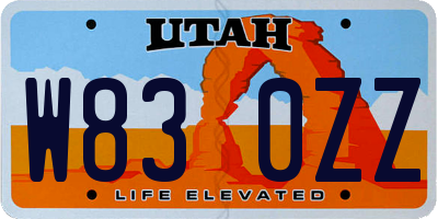 UT license plate W830ZZ