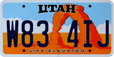 UT license plate W834IJ