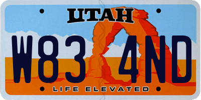 UT license plate W834ND