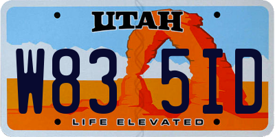 UT license plate W835ID