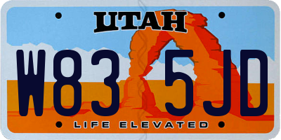 UT license plate W835JD