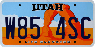 UT license plate W854SC