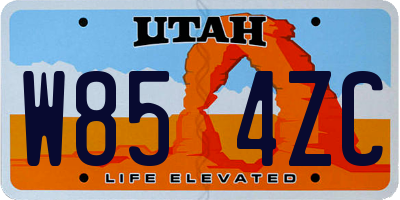 UT license plate W854ZC