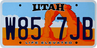 UT license plate W857JB