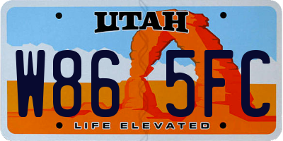 UT license plate W865FC