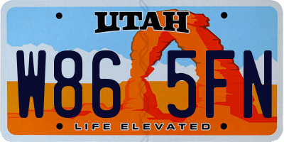 UT license plate W865FN
