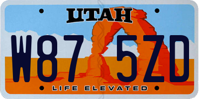 UT license plate W875ZD
