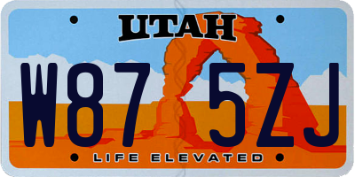 UT license plate W875ZJ